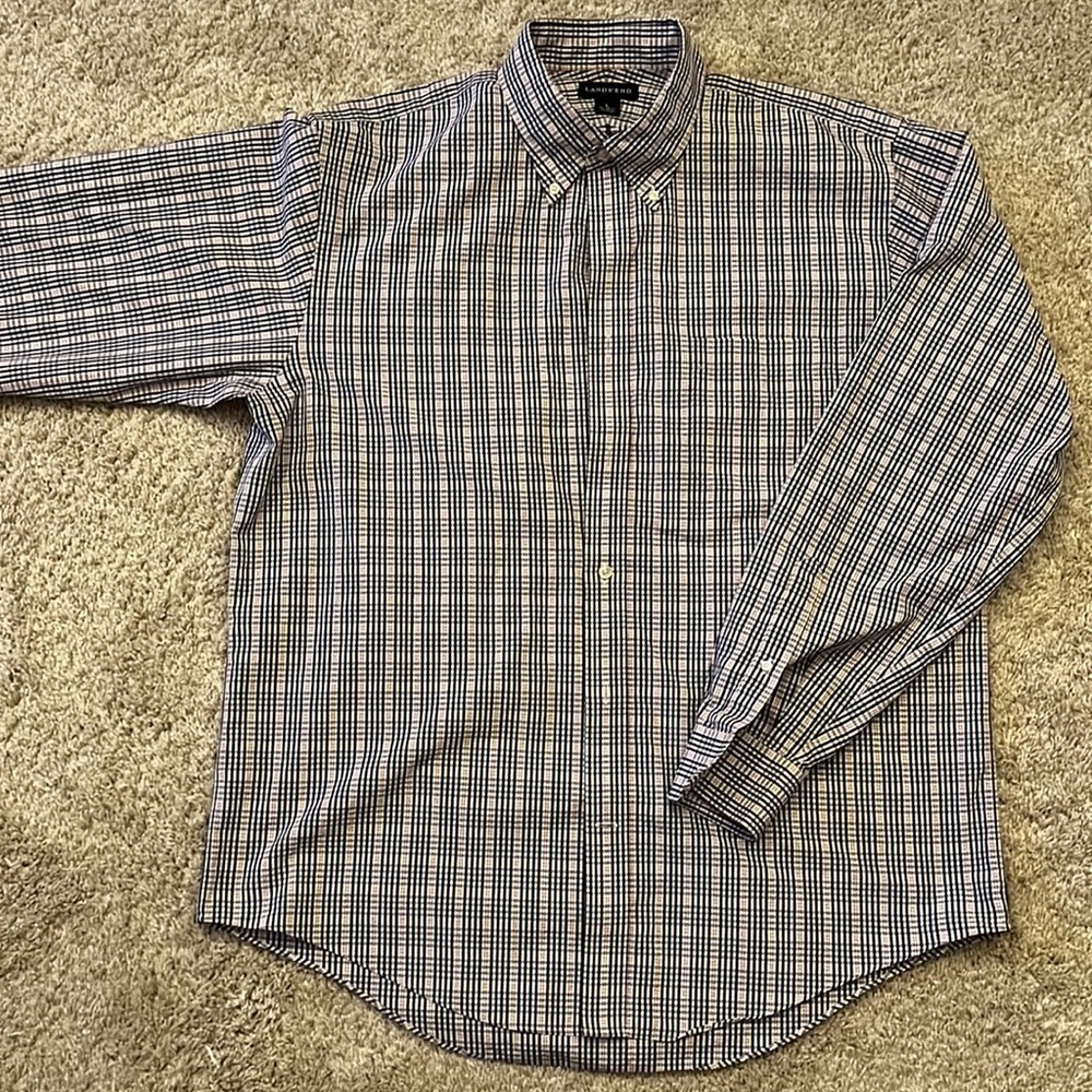 Lands End button down long sleeve shirt. Blue and red check. Large. 16-16.5.